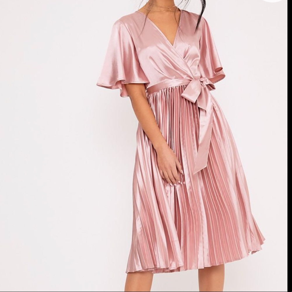 Pink satin pleated dress